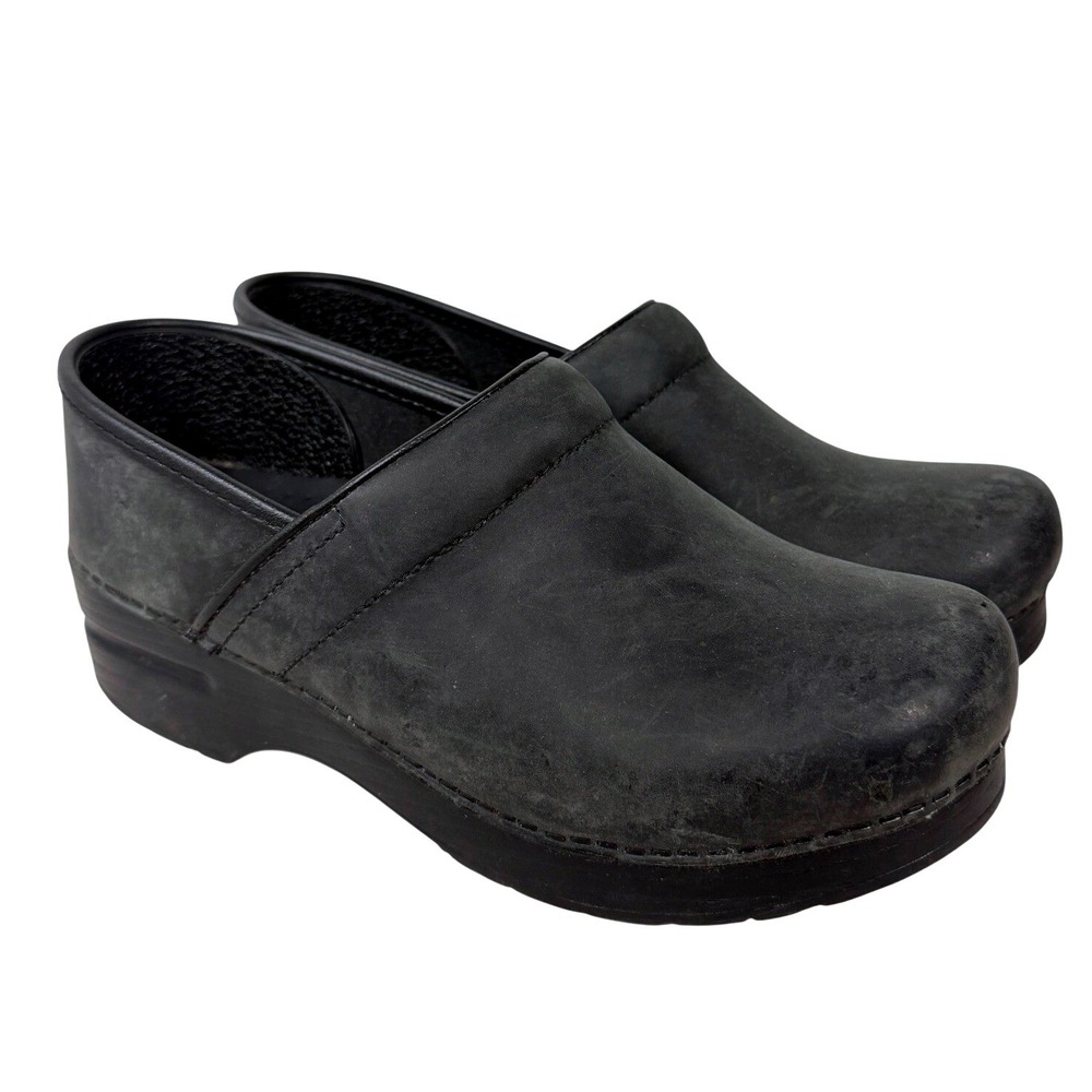 Dansko Womens EU 38 US 7.5-8 Professional Black Oiled Leather Clogs Nurse Shoes